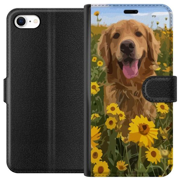 Apple iPhone 6s Plånboksfodral Golden Retriever Solrosfält Hundmotiv Natur Sommar Design Populärt Hundras Familjefavorit
