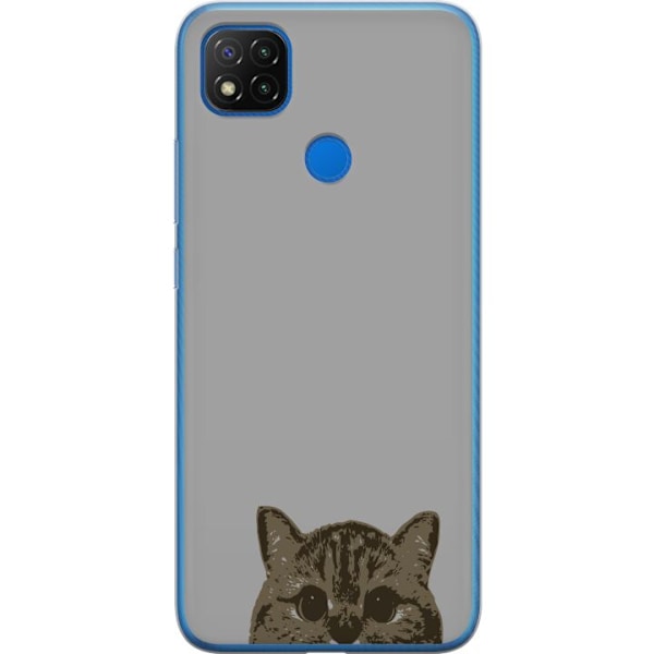 Xiaomi Redmi 9C Genomskinligt Skal Grå Kattblick – stilren kattdesign med grå bakgrund