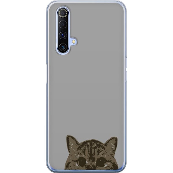Realme X50 5G Läpinäkyvä kuori Harmaa kissan katse - tyylikäs kissa suunnittelu harmaalla taustalla
