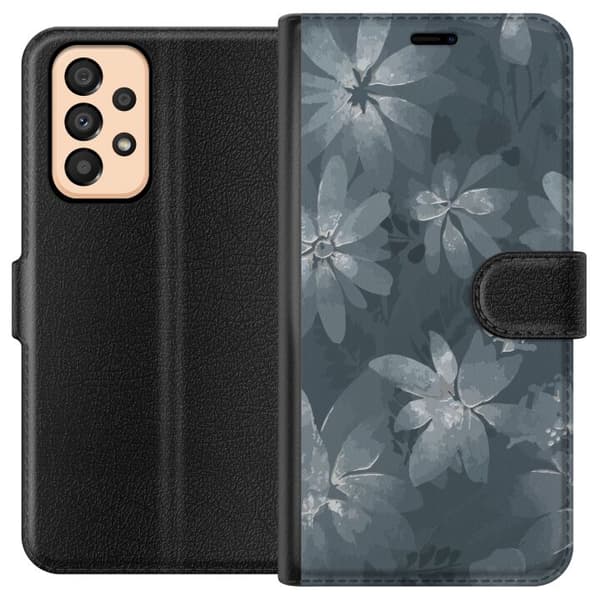 Kompatibelt Plånboksfodral till Samsung Galaxy A33 5G Blommor Grå / Blå