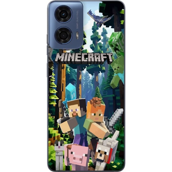 Motorola Moto G24 Läpinäkyvä kuori Minecraft-matkapuhelinkotelo metsällä ja pikselityylisillä hahmoilla