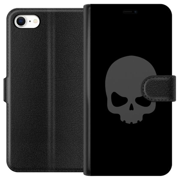 Kompatibel Tegnebogsetui til Apple iPhone 6s Enkel dødningehoved i grå tone mod sort baggrund, elegant og moderne design