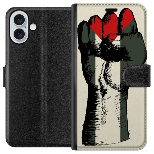 Apple iPhone 16 Plus Plånboksfodral Hand knuten i Palestinas färger – kraftfull symbol för frihetsrörelsen