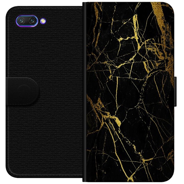 Honor 10 Tegnebogsetui Marmor Sort & Guld