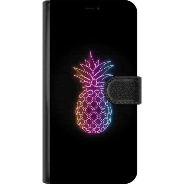 Kompatibel Tegnebogsetui til Apple iPhone 12 mini Neonillustration af ananas i farverigt lys mod sort baggrund