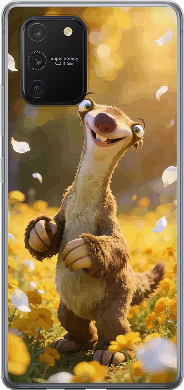 Kompatibelt Mobildeksel til Samsung Galaxy S10 Lite Sid fra Istid med et eikenøtt blant gule blomster i sollys gul