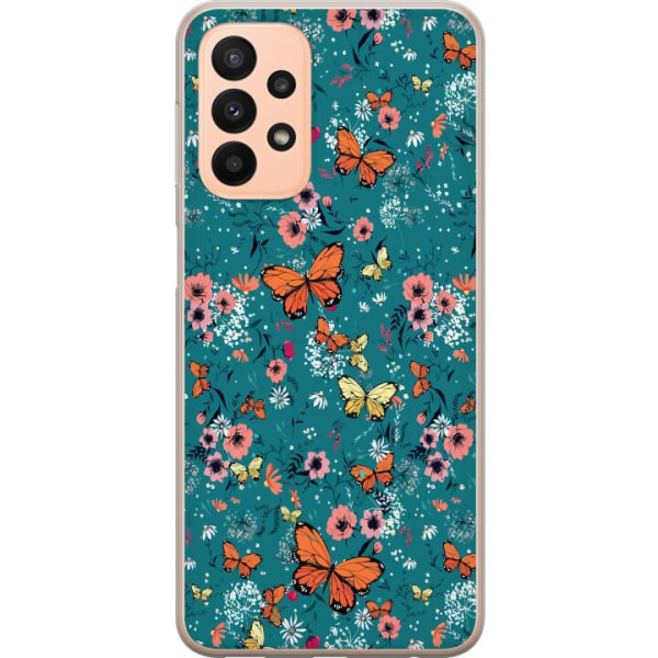 Samsung Galaxy A23 Läpinäkyvä kuori Perhoset ja kukat
