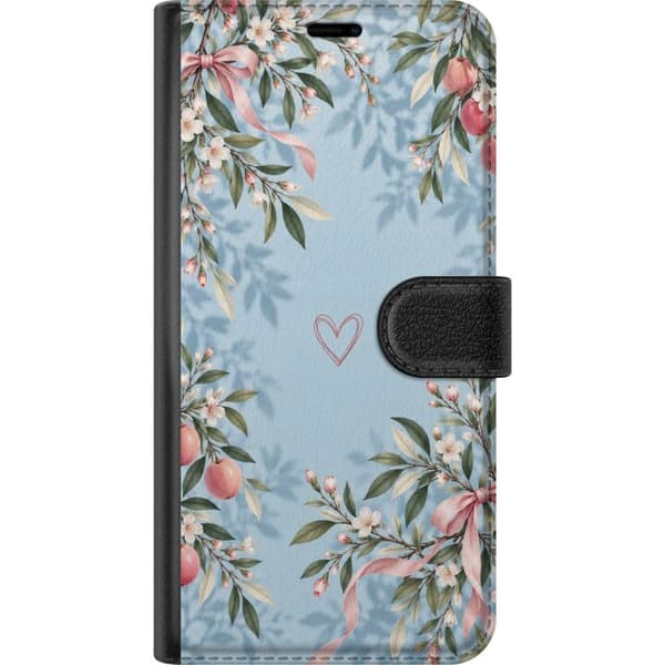 Kompatibelt Lommeboketui til Samsung Galaxy A18 Blomsterhjerte blå