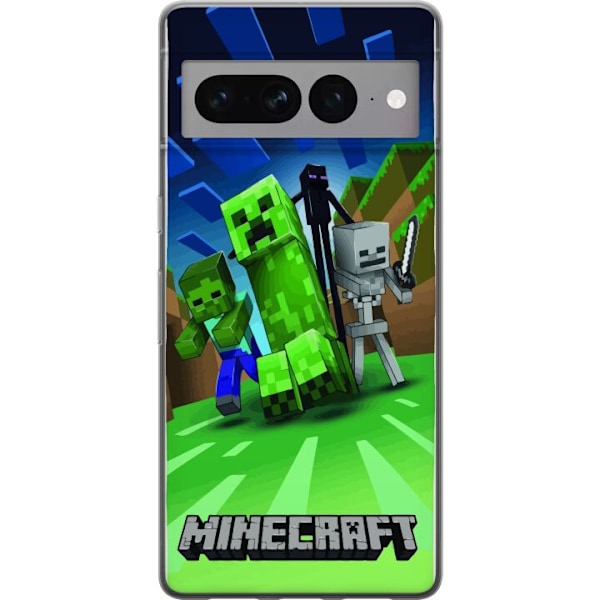 Google Pixel 7 Pro Genomskinligt Skal Minecraft Creeper mobilskal i klassisk grön pixelstil