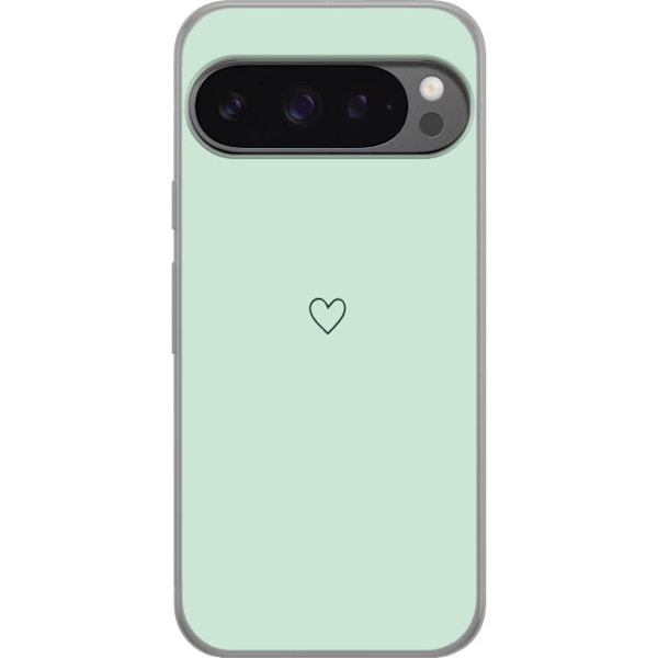 Google Pixel 9 Pro XL Läpinäkyvä kuori Sydän Vihreä