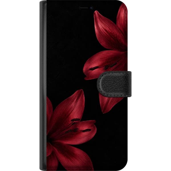 Kompatibel Tegnebogsetui til Apple iPhone 18 Pro Max Karmosinrød lilje sort
