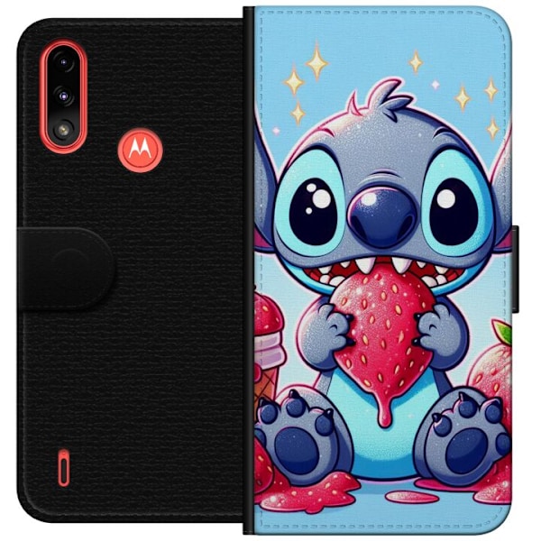 Motorola Moto E7 Power Tegnebogsetui  Stitch jordbær