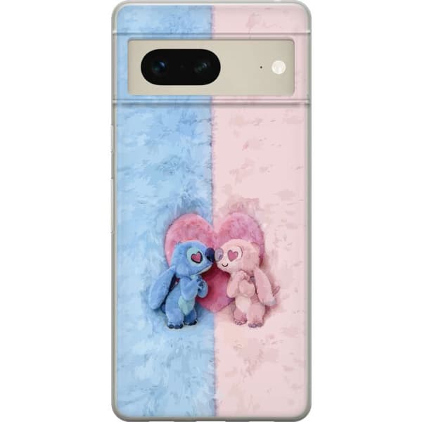 Kompatibel Mobilcover til Google Pixel 7 Søde blå og lyserøde figurer foran et stort lyserødt hjerte pink