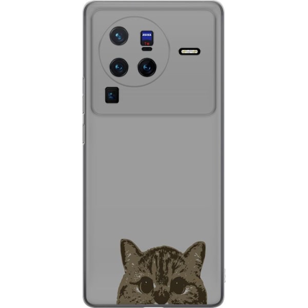 vivo X80 Pro Genomskinligt Skal Grå Kattblick – stilren kattdesign med grå bakgrund