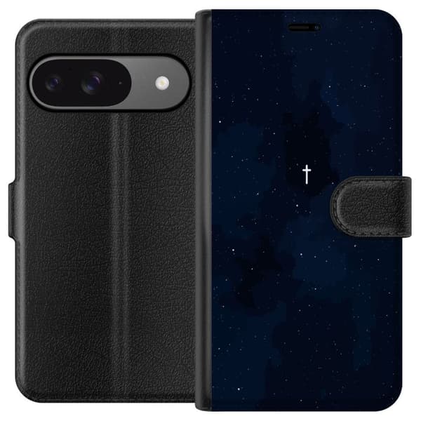 Kompatibelt Plånboksfodral till Google Pixel 9 Pro Vitt kors på stjärnhimmel blå