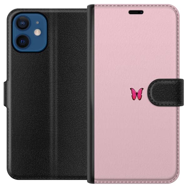 Kompatibelt Plånboksfodral till Apple iPhone 12 Rosa fjäril
