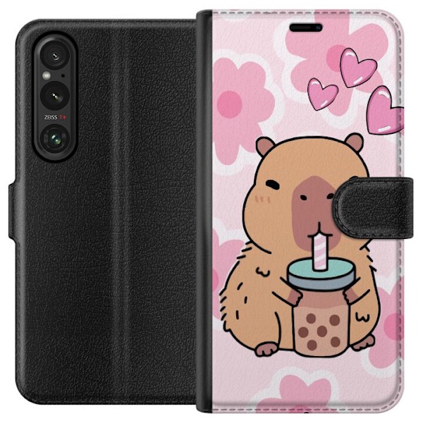 Sony Xperia 1 VI Lommeboketui Kawaii Capybara Hjerteanime Stil