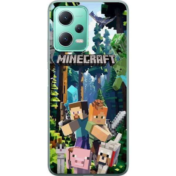 Xiaomi Redmi Note 12 Läpinäkyvä kuori Minecraft-matkapuhelinkotelo metsällä ja pikselityylisillä hahmoilla