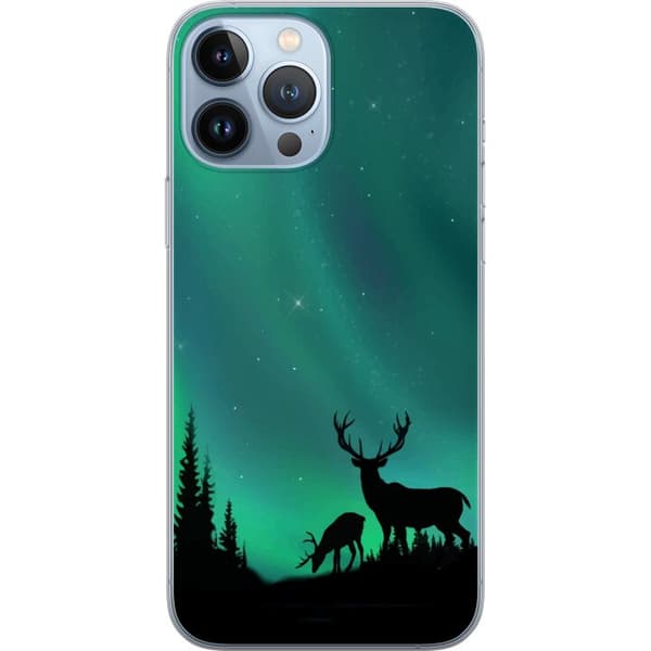 Kompatibelt Mobildeksel til Apple iPhone 13 Pro Max Hjortar i siluett under norrsken