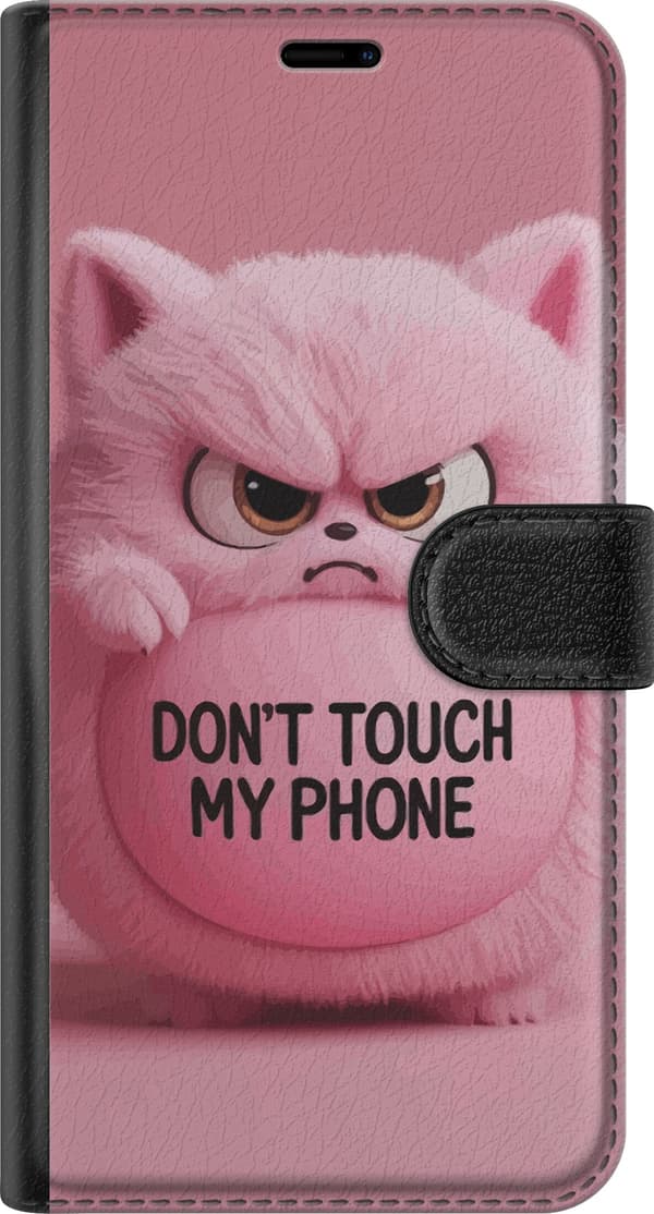 Kompatibel Tegnebogsetui til Apple iPhone X Vred lyserød kat med tekst - kattemotiv i lyserøde nuancer pink
