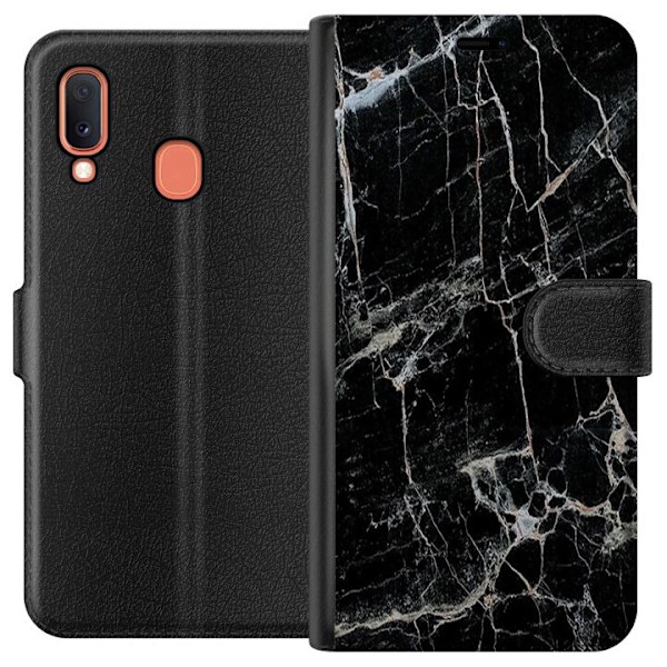 Samsung Galaxy A20e Tegnebogsetui Sort marmor