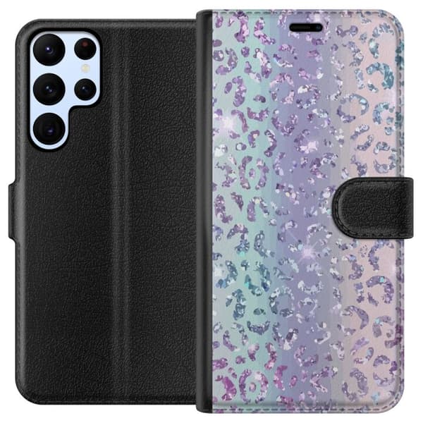 Kompatibelt Plånboksfodral till Samsung Galaxy S22 Ultra 5G Glitter Leopard