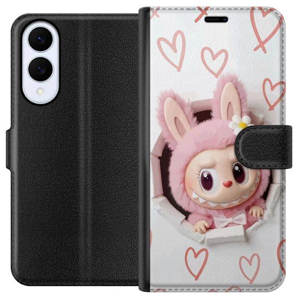 Samsung Galaxy S25 Edge Lompakkokotelo Labubu Sydän Taustakuva Pop Mart Rakkausteema Hahmodesign Suosittu Motiivi Keräilytaideteossarja