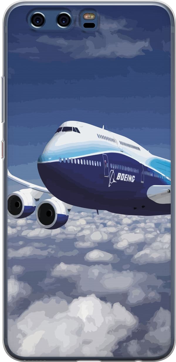 Kompatibelt Mobildeksel til Huawei P10 Blåhvitt passasjerfly over skyer under en blå himmel blå