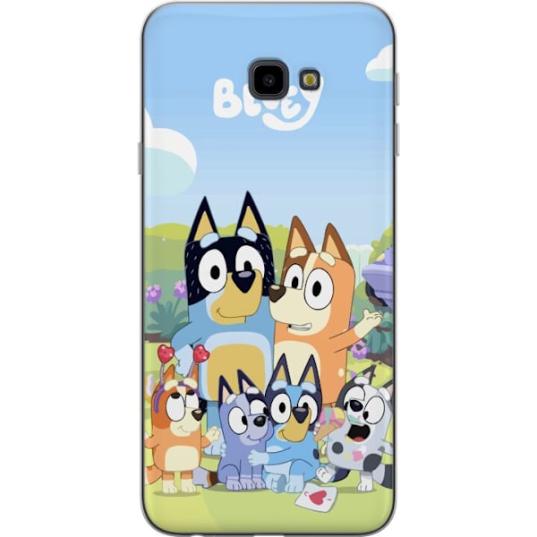 Samsung Galaxy J4+ Genomskinligt Skal Bluey mobilskal med hela familjen i färgglad design
