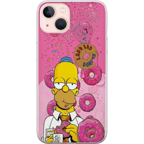 Kompatibel Mobilcover til Apple iPhone 13 Homer Simpson spiser lyserøde donuts mod en farverig baggrund pink
