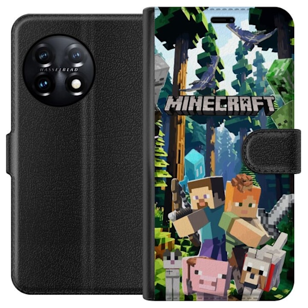 OnePlus 11R Lompakkokotelo Minecraft-matkapuhelinkotelo metsällä ja pikselityylisillä hahmoilla