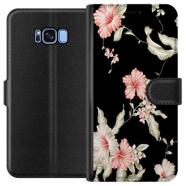 Kompatibelt Plånboksfodral till Samsung Galaxy S8 Floral Pattern Black