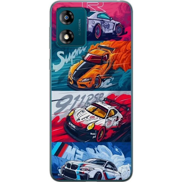 Motorola Moto E13 Läpinäkyvä kuori Nopeat Autot - Piirretty