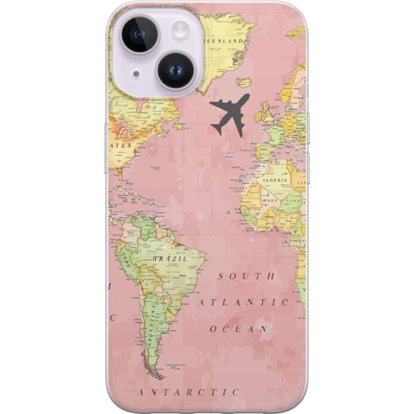 Apple iPhone 15 Genomskinligt Skal Pink Map