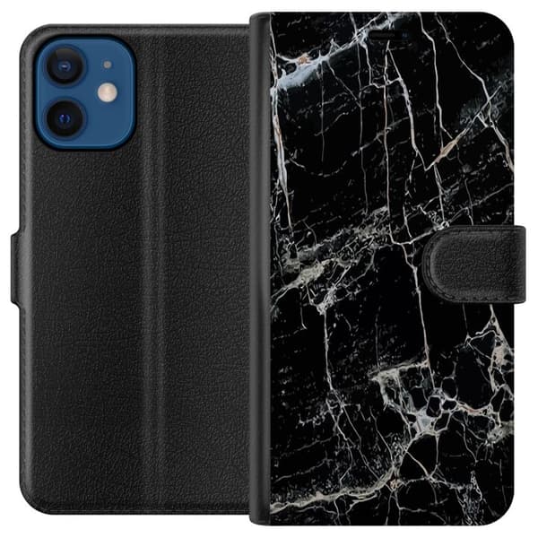 Kompatibel Tegnebogsetui til Apple iPhone 12 Svart Marmor