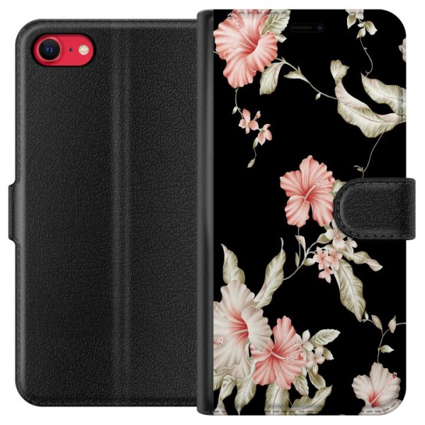 Apple iPhone 7 Plånboksfodral Floral Pattern Black