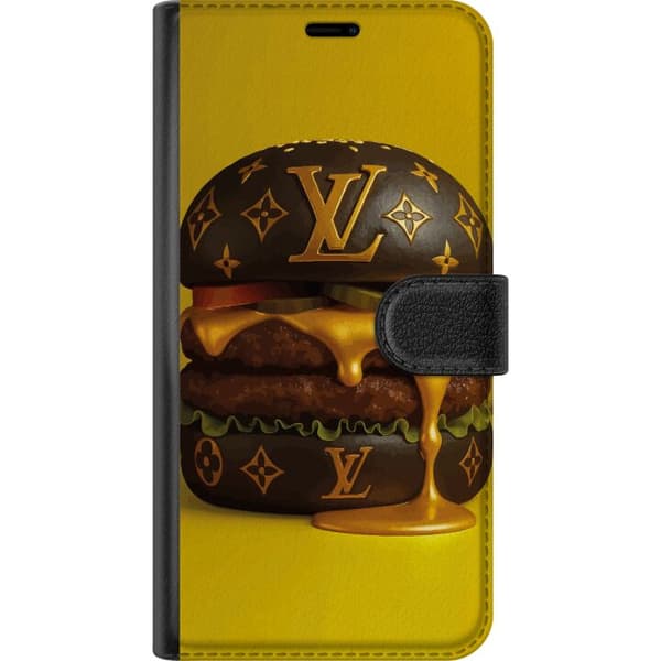 Kompatibel Tegnebogsetui til Apple iPhone 14 Pro Hamburger med guldfarvede symboler og flydende ost på gul baggrund gul