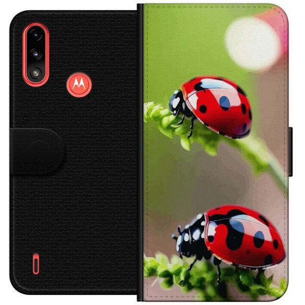 Motorola Moto E7 Power Lompakkokotelo Leppäkerttu Hyönteinen Onni Symboli Luontoaihe Suosittu Graafinen Motiivi Koristelu Kesäkiertue