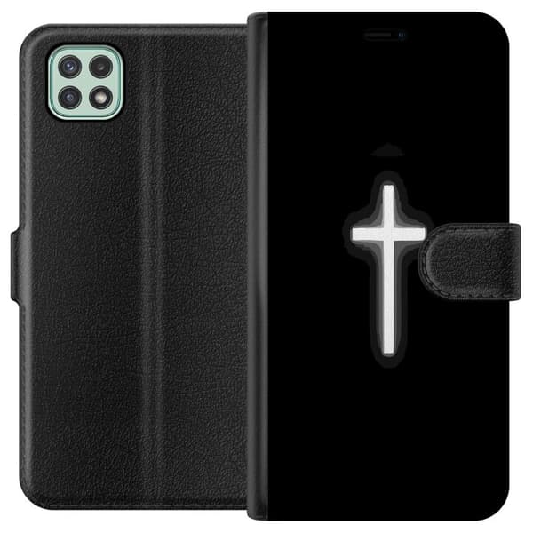 Kompatibel Tegnebogsetui til Samsung Galaxy A22 5G Lysande vitt kors sort