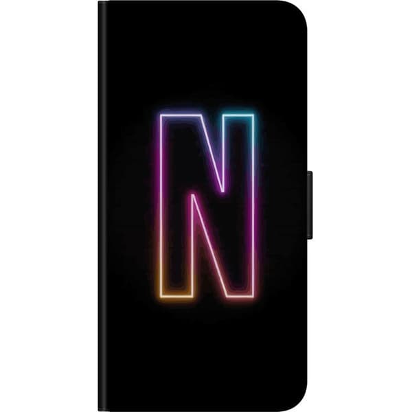 Kompatibel Tegnebogsetui til OnePlus 9 Pro Minimalistisk neonbogstav N i farveskiftende lys mod sort baggrund