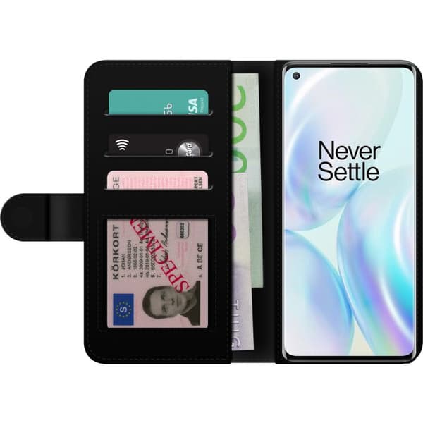 Kompatibel Tegnebogsetui til OnePlus 8 Blå kat med orange baggrund i moderne popkunststil blå