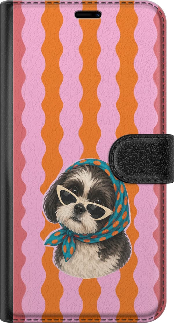 Kompatibelt Lommeboketui til Apple iPhone 12 mini Hund med solbriller og turkis skjerf