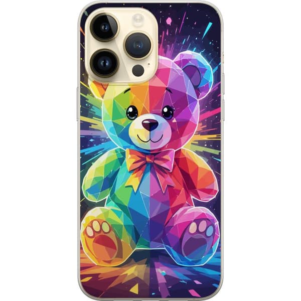 Kompatibelt Mobildeksel til Apple iPhone 15 Pro Max Regnbuefarget geometrisk teddybjørn i prismeformet neonlys