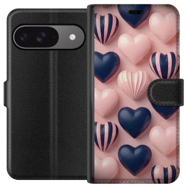 Kompatibel Tegnebogsetui til Google Pixel 9 Pro Hjärtan i pastell pink