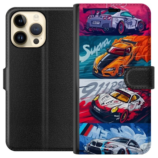 Apple iPhone 14 Pro Max Lompakkokotelo Nopeat Autot - Piirrett