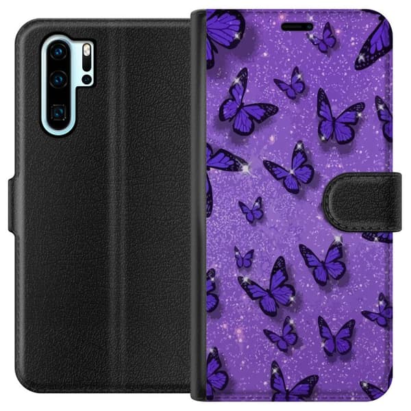 Kompatibel Tegnebogsetui til Huawei P30 Pro Lilla Sommerfugle