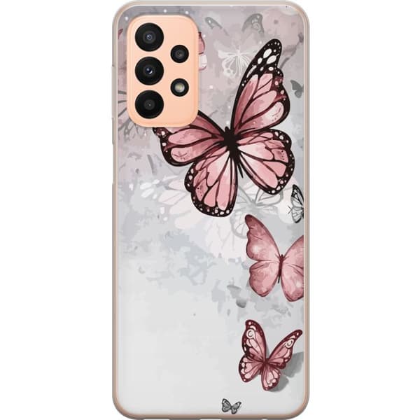 Kompatibelt Mobildeksel til Samsung Galaxy A23 rosa sommerfugler
