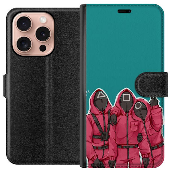 Apple iPhone 16 Pro Lompakkokotelo Squid Game Hahmot Graafinen Suunnittelu Sarjakuvasarjan Hahmot Suosittu TV-Teema Aasialainen Tyyli Jännittävä Tr
