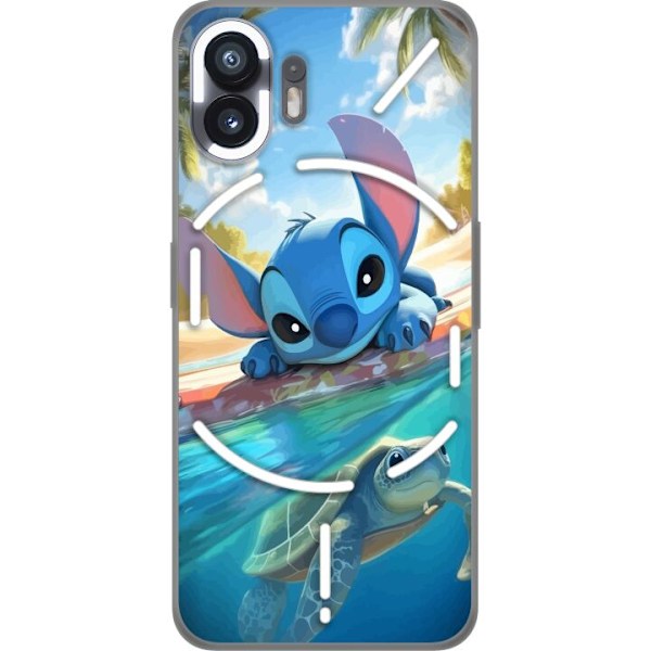 Nothing Phone (2) Genomskinligt Skal Stitch med sköldpadda – söt blå alien i tropisk strandmiljö från Disney