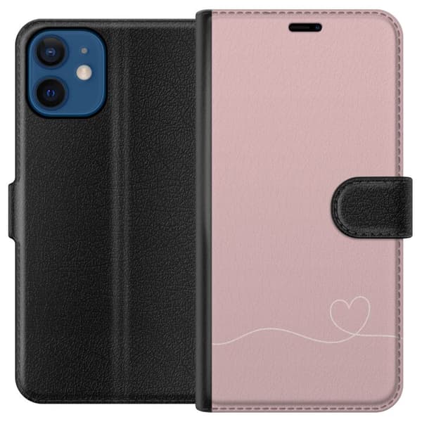 Kompatibel Tegnebogsetui til Apple iPhone 12 mini Lyserød Hjerne Design